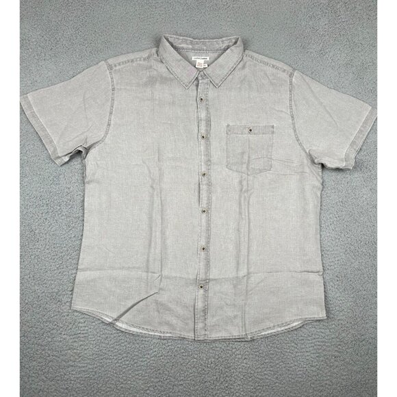Carbon 2 Cobalt Mens Button Up Linen Shirt XL Gray Short Sleeve Pocket Beach - Picture 1 of 9